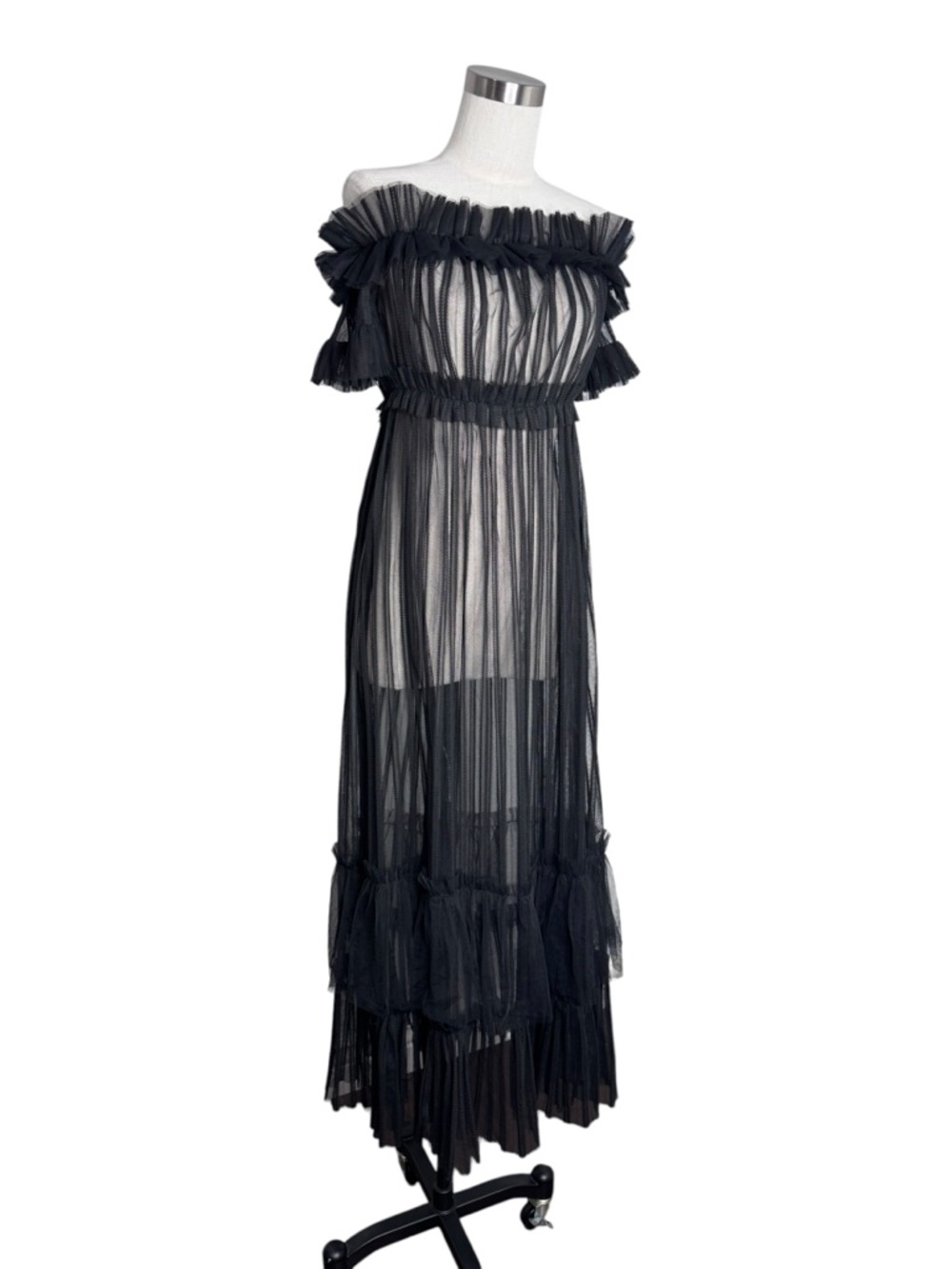 Nichole Lynel Off-Shoulder Black Sheer Ruffle Maxi Dress Coachella Festival NWT - Picture 3 of 9